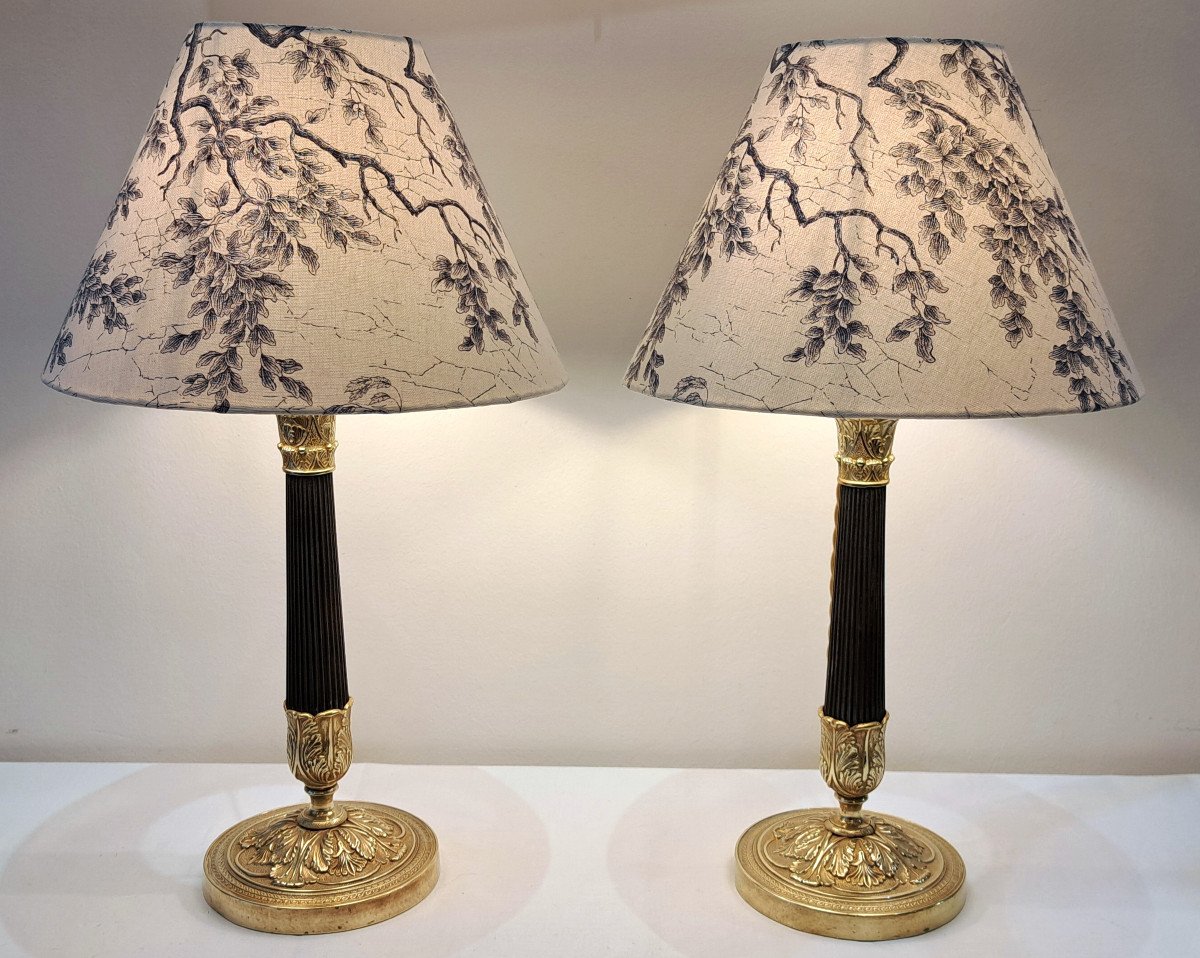 Pair Of Bronze Lamps From The Restoration Period-photo-2