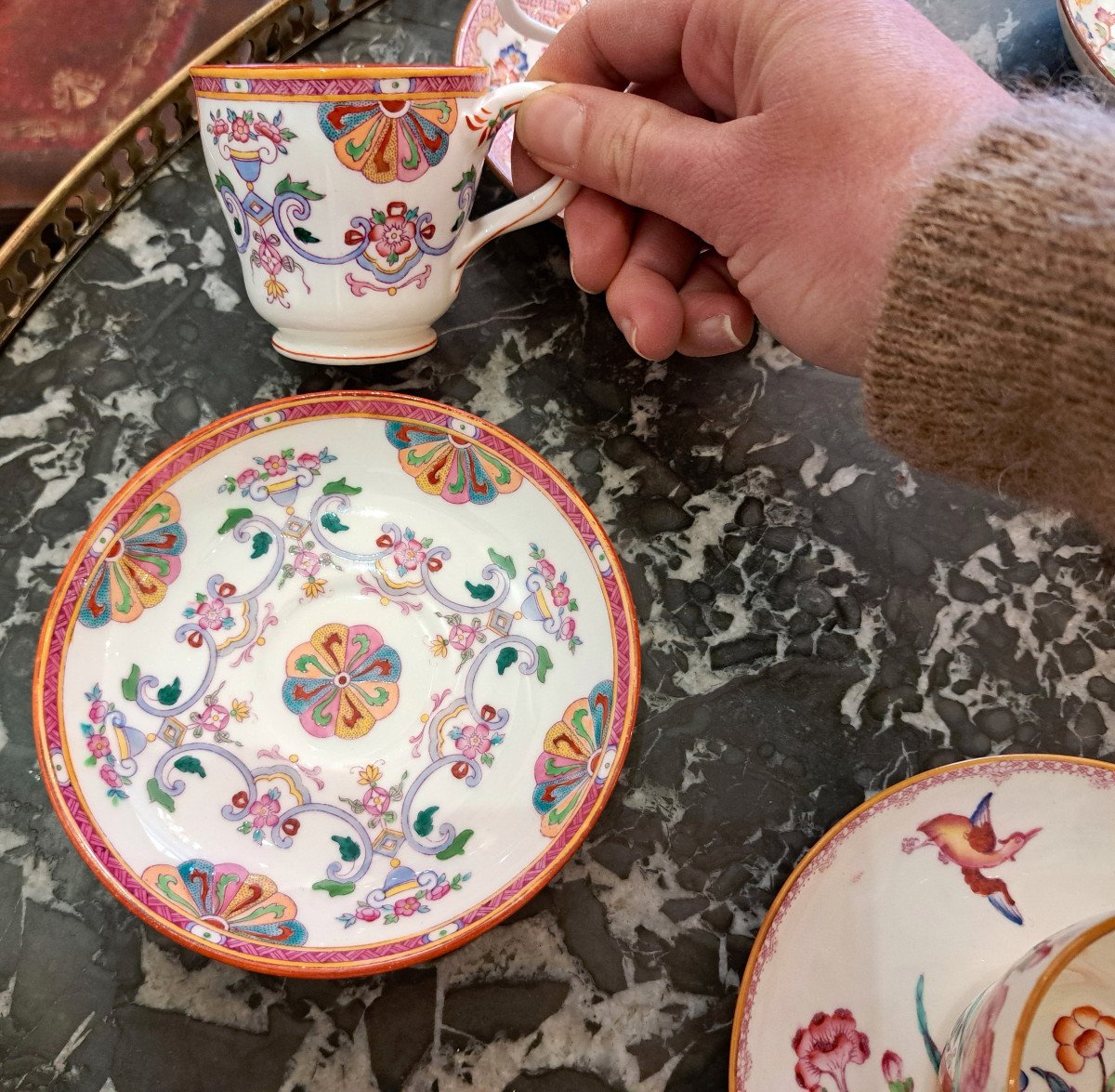 Série De 12 Tasses à Café En Porcelaine Anglaise Minton Et Cauldon-photo-4