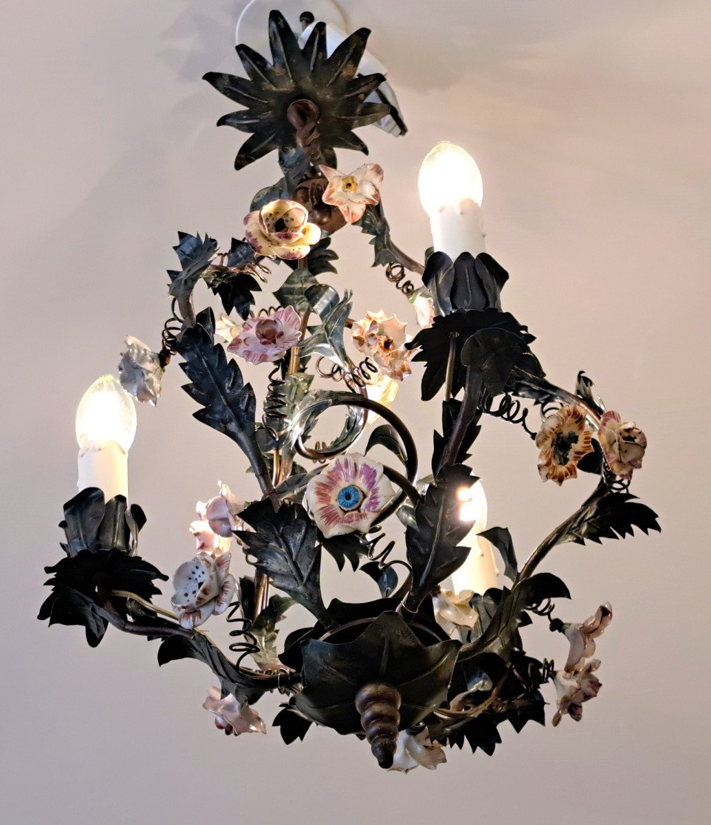 Cage Chandelier Decorated With Branches And Flowers-photo-4