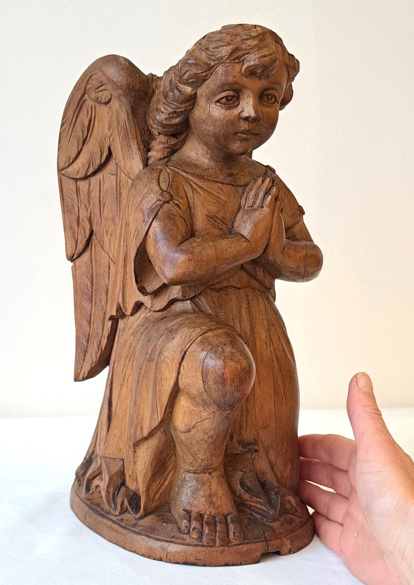 19th Century Carved Wooden Angel Sculpture