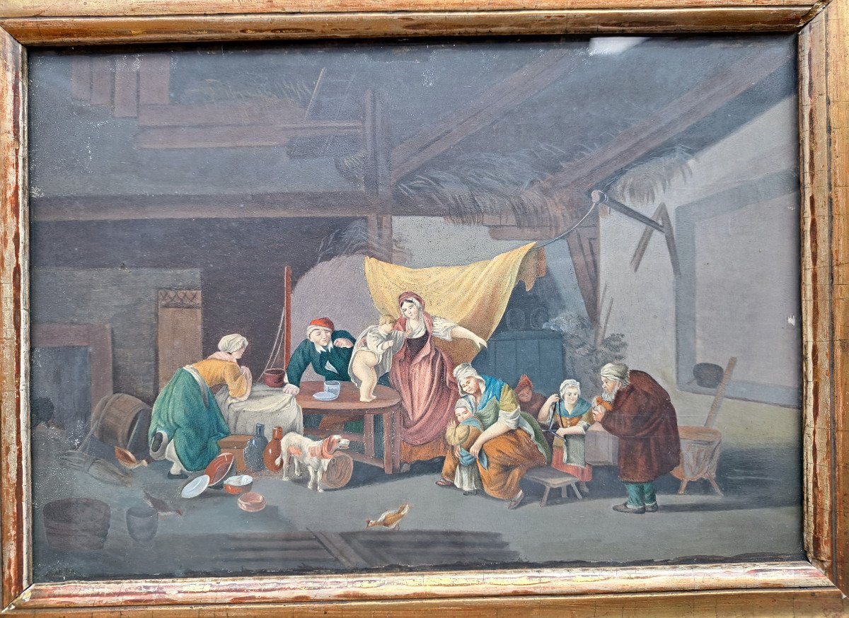 Interior Scene – Gouache On Paper Late 18th Century-photo-3