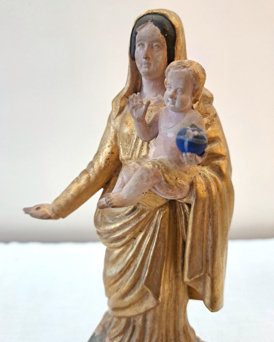 Vierge à L’enfant En Terre Cuite XIXème-photo-4