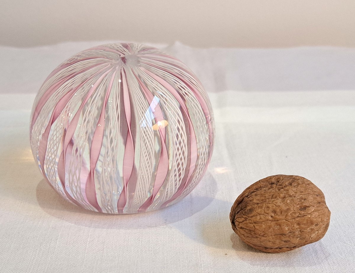 Boule Presse-papiers Latticino Rose Et Blanc Murano-photo-2