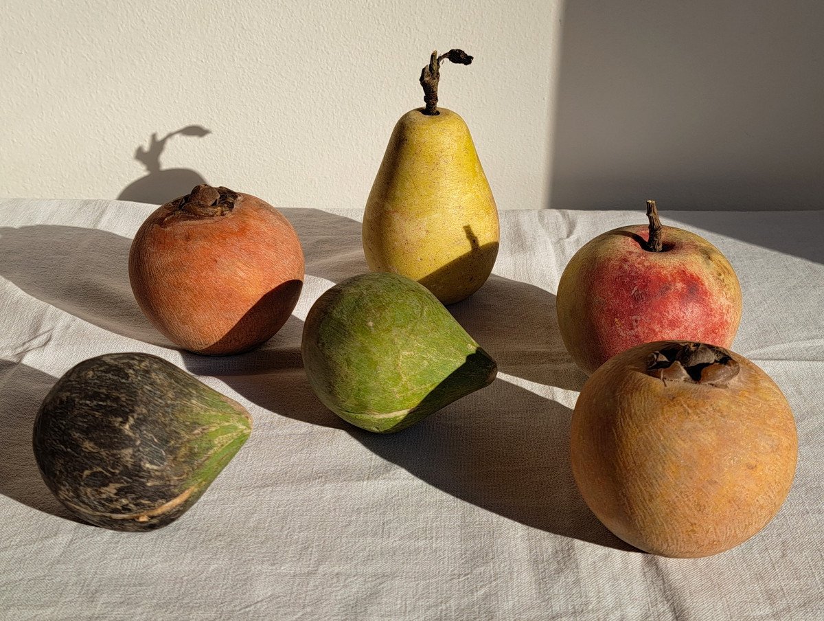 Lot De 6 Fruits En Marbre XIXème-photo-6