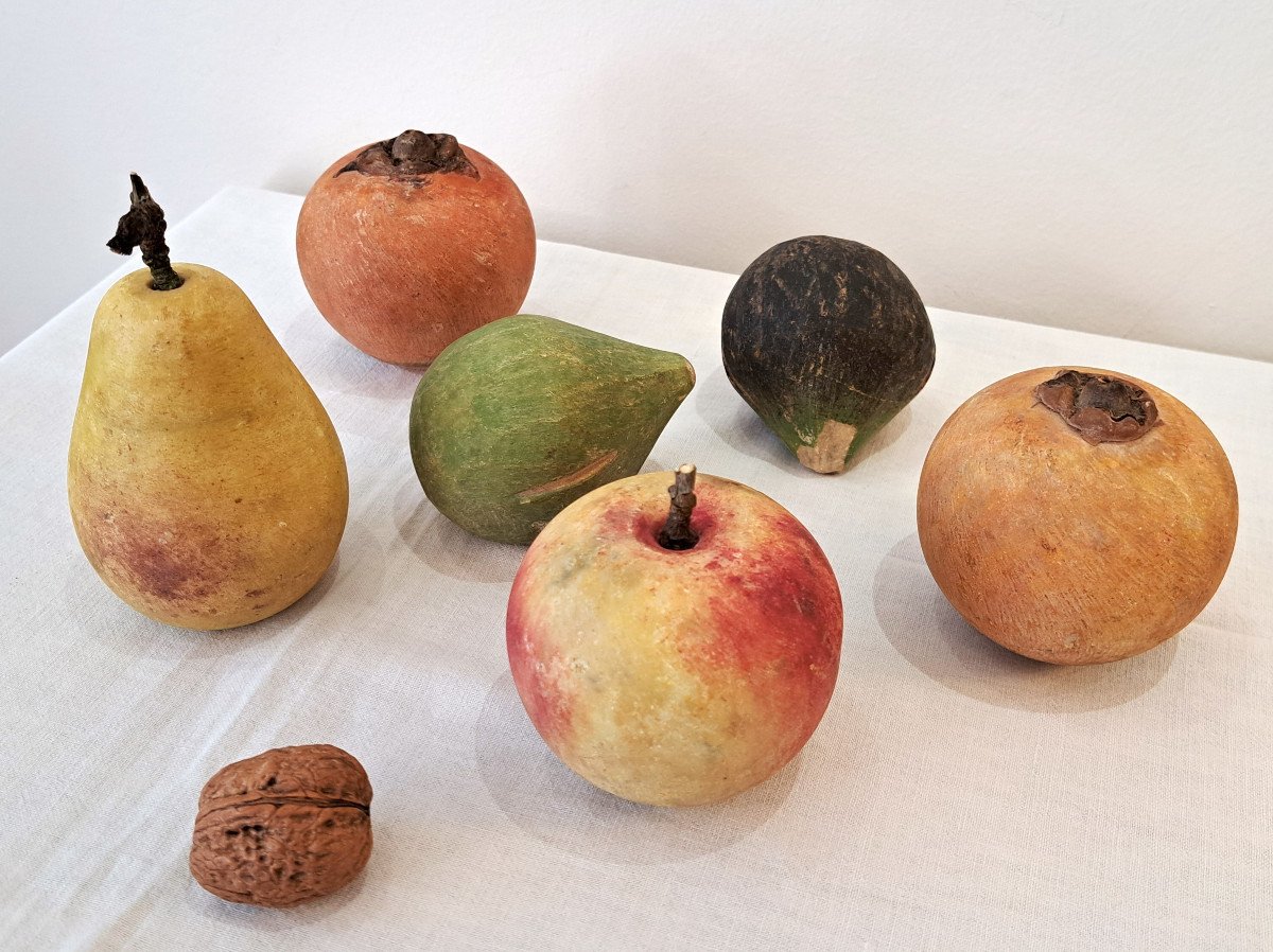 Lot De 6 Fruits En Marbre XIXème