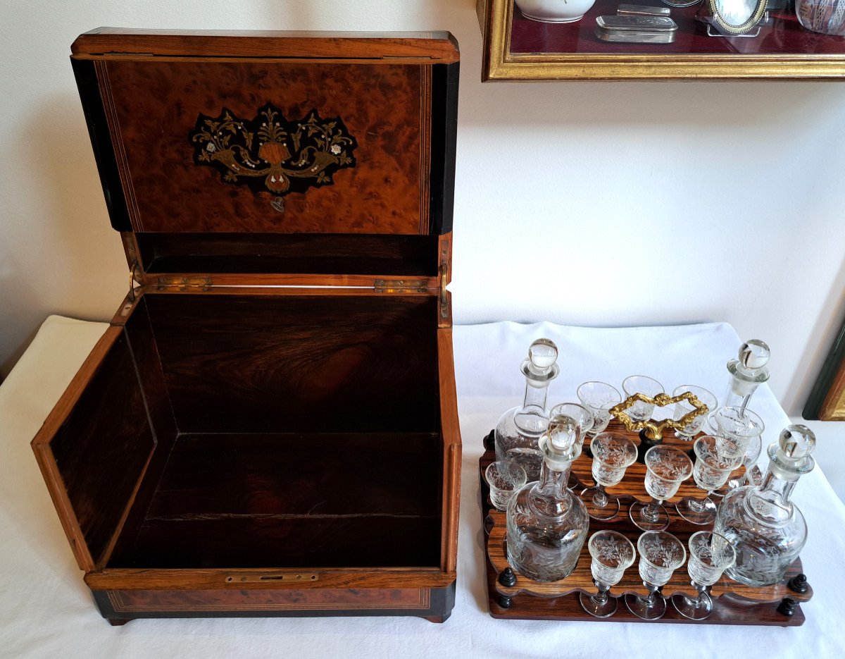 19th Century Burl Wood Veneer Liqueur Cellar-photo-4