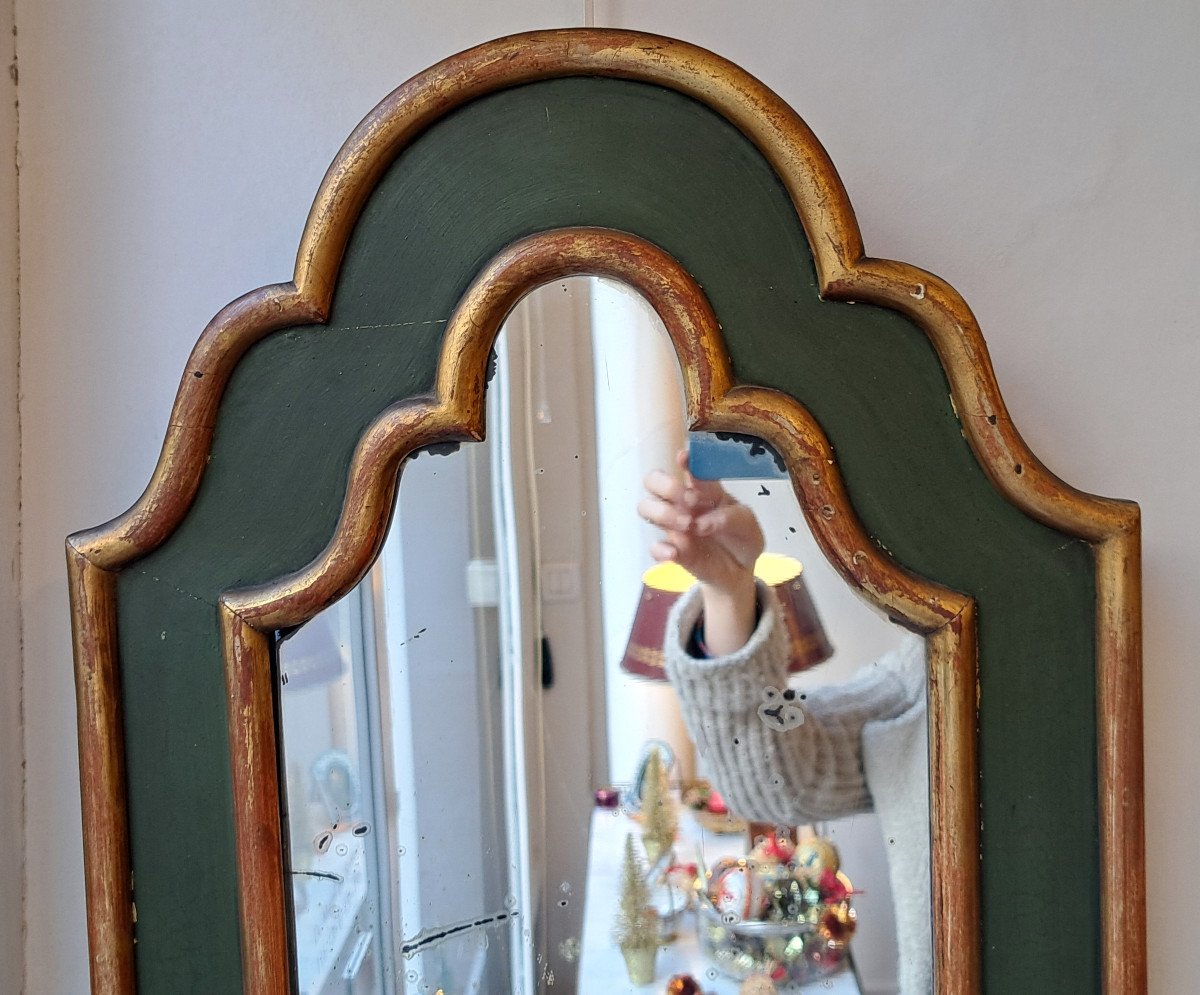 19th Century Painted And Gilded Wooden Mirror-photo-3