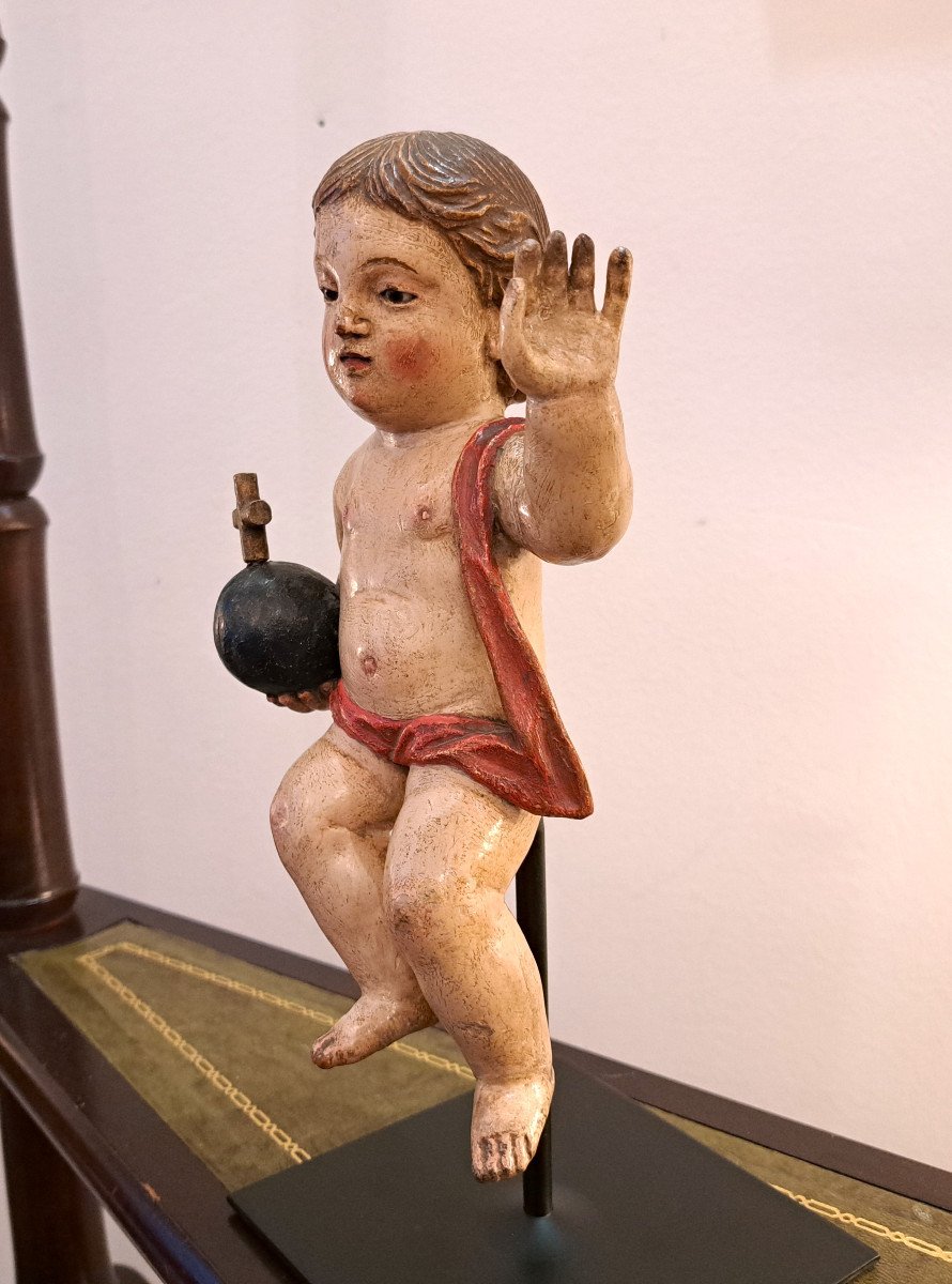 Statuette D’enfant Jésus Salvador Mundi XVIIème-photo-3