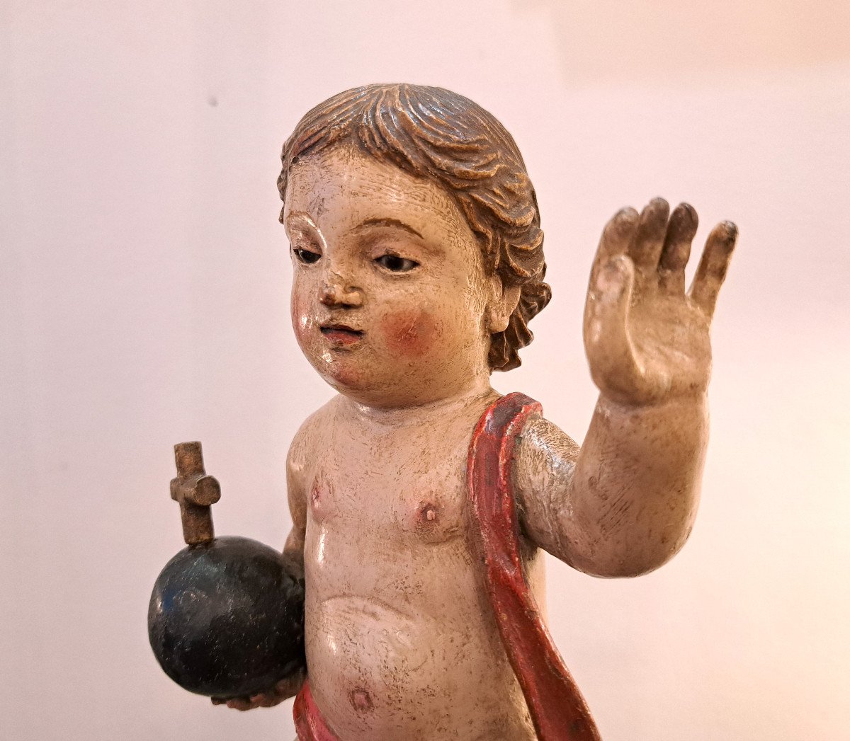 Statuette D’enfant Jésus Salvador Mundi XVIIème-photo-4