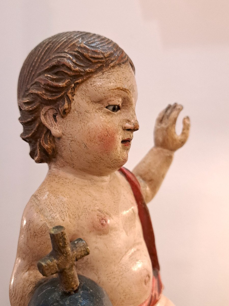 Statuette D’enfant Jésus Salvador Mundi XVIIème-photo-7