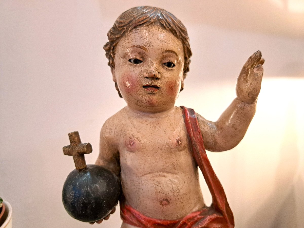 Statuette D’enfant Jésus Salvador Mundi XVIIème-photo-8