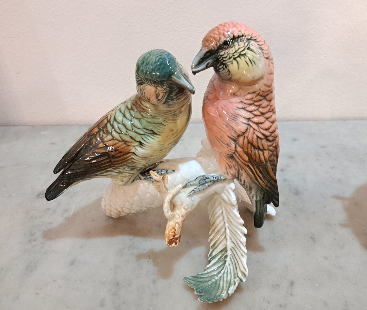 Couple De Bec-croisés Des Sapins Oiseaux En Porcelaine Allemande Karl Ens-photo-2