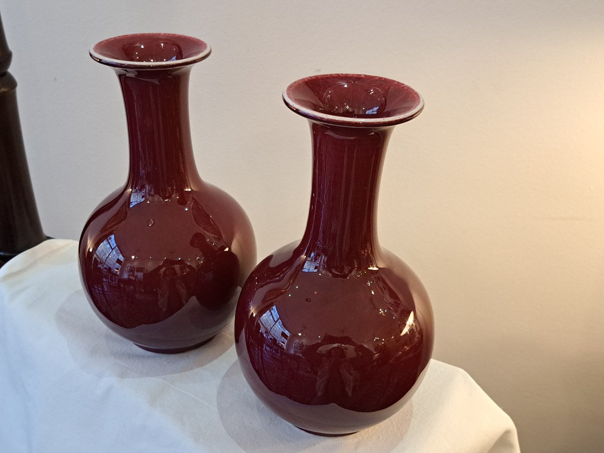 Pair Of Chinese Porcelain Ox Blood Vases-photo-4