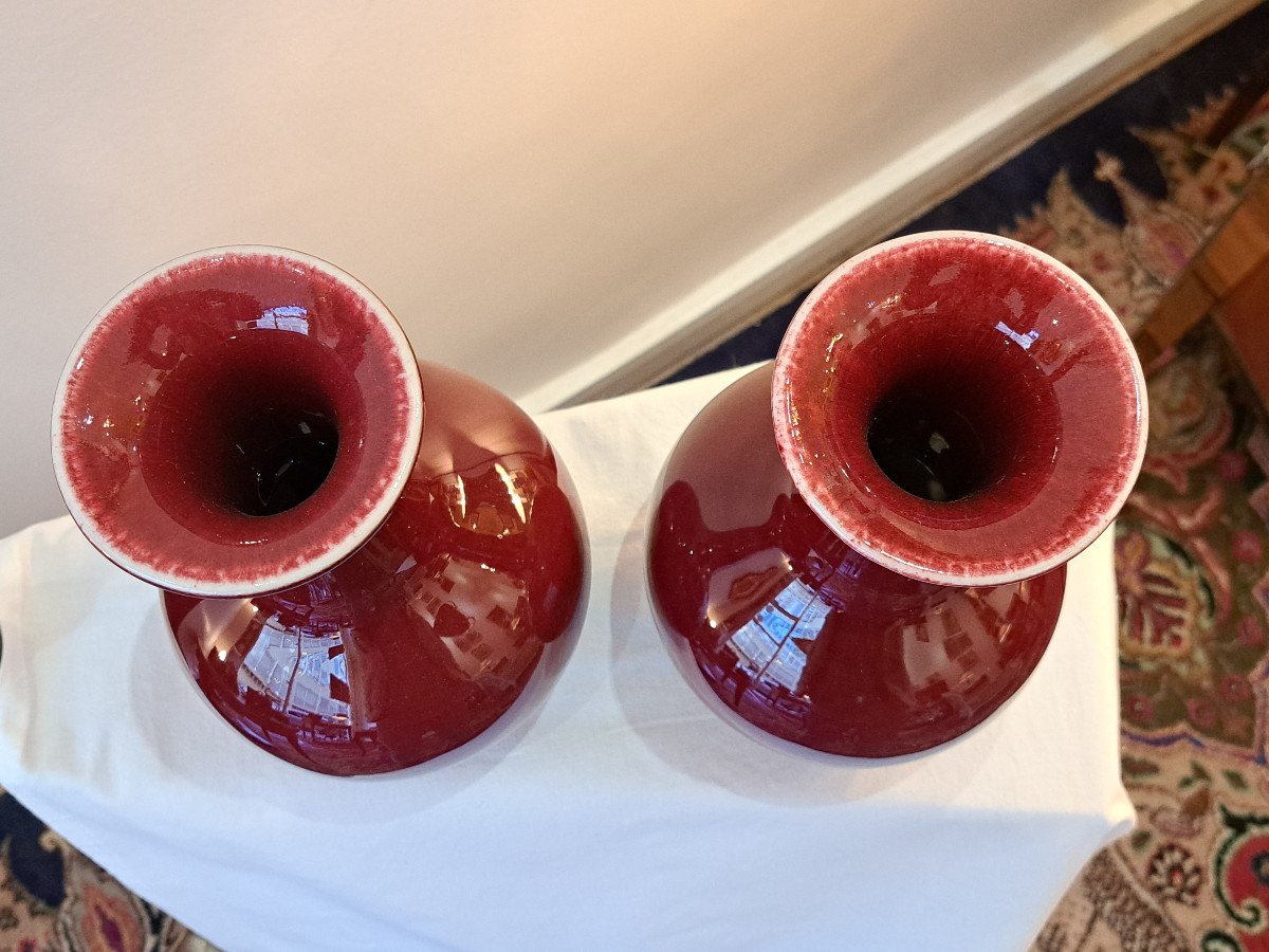 Pair Of Chinese Porcelain Ox Blood Vases-photo-1