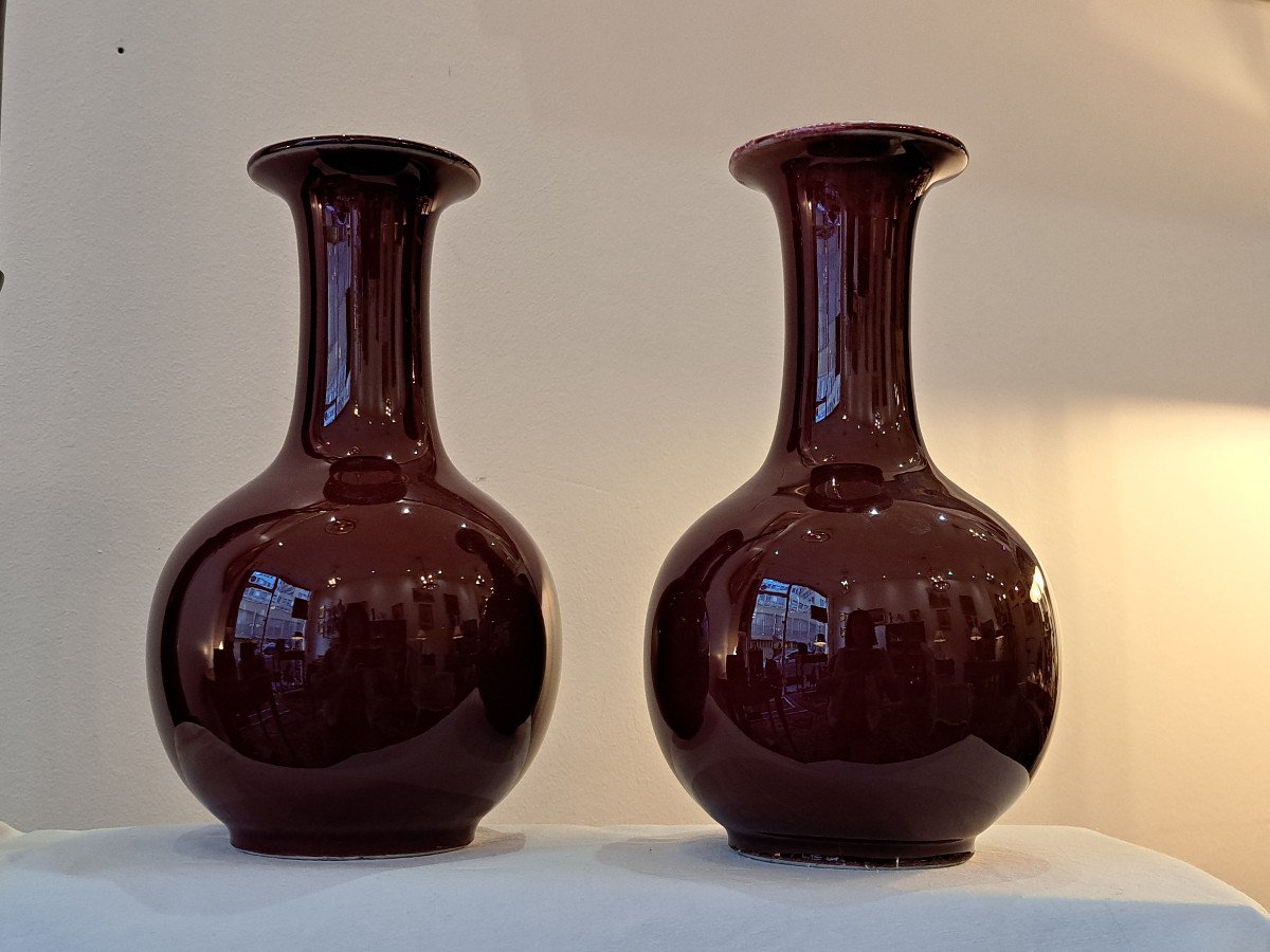 Pair Of Chinese Porcelain Ox Blood Vases-photo-2