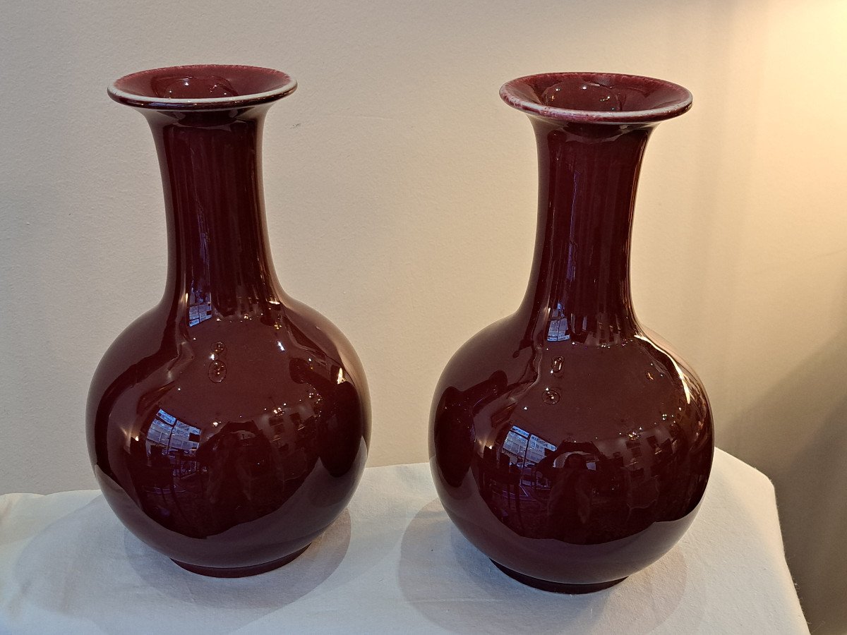 Pair Of Chinese Porcelain Ox Blood Vases