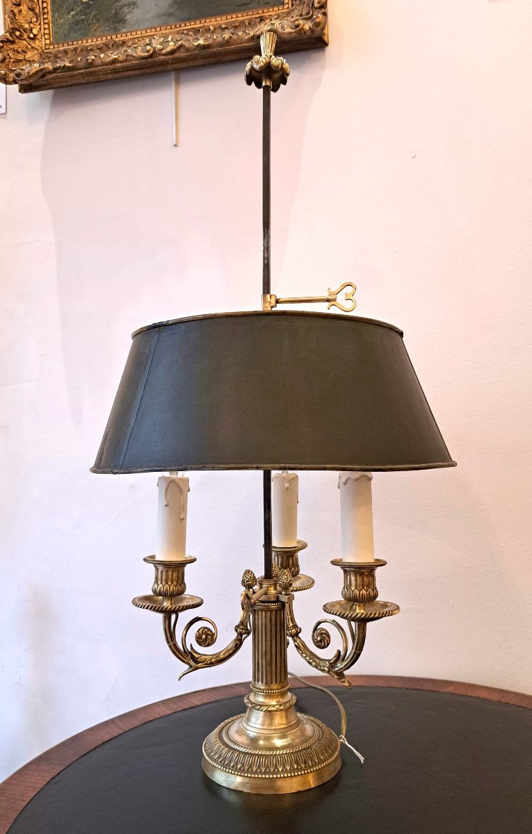 Lampe Bouillotte Louis XVI En Bronze Doré D’époque XIXème-photo-3