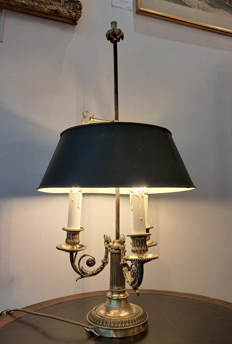 Lampe Bouillotte Louis XVI En Bronze Doré D’époque XIXème-photo-1