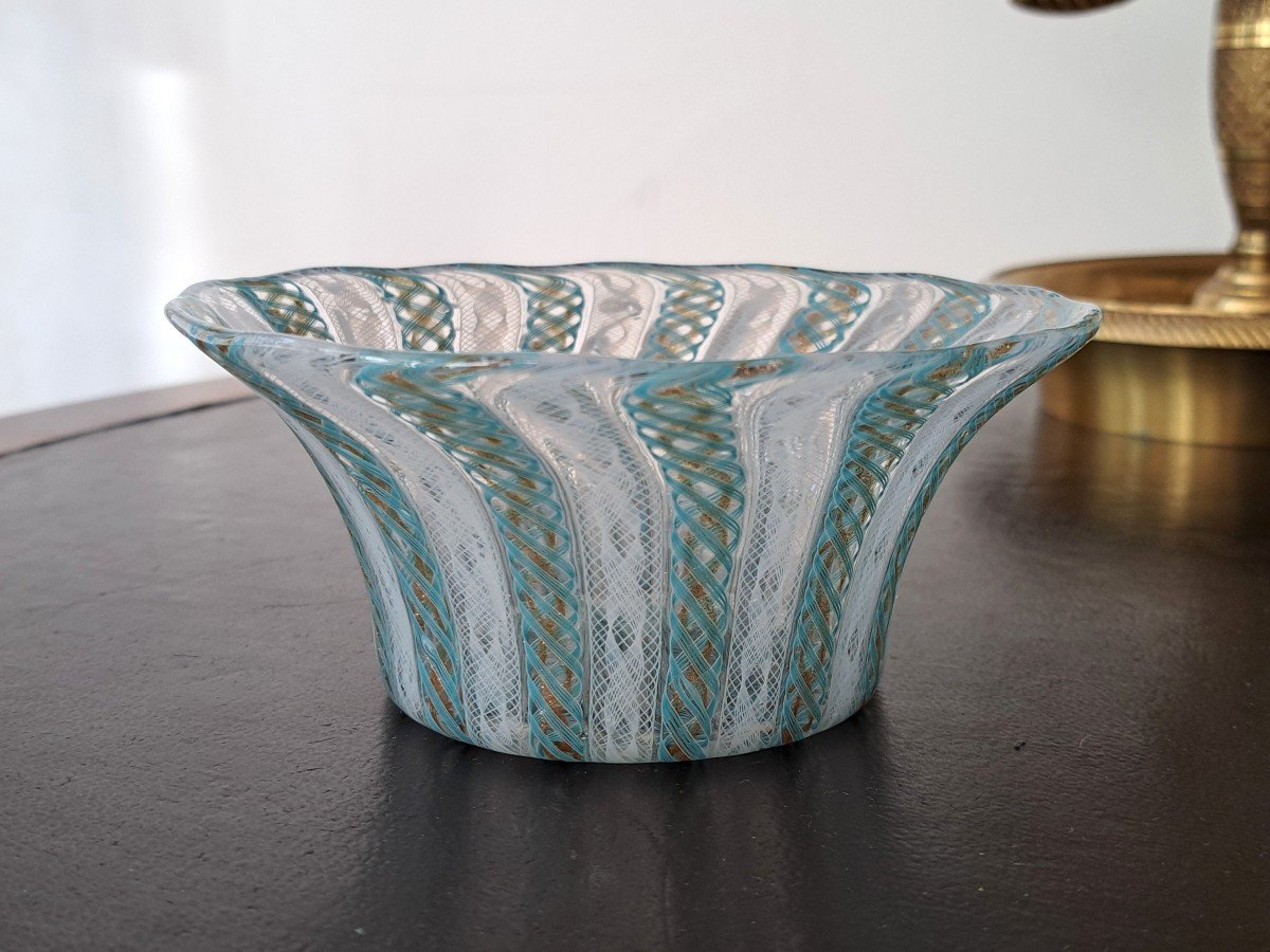 Turquoise And White Latticino Murano Empty Pocket Cup-photo-2