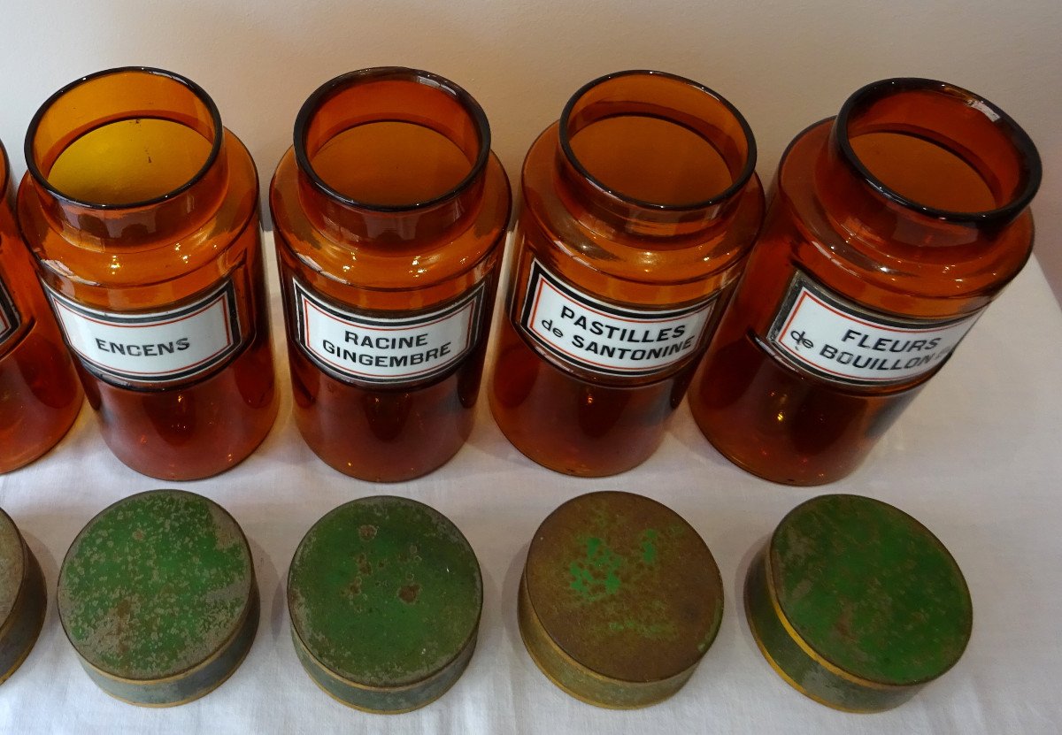 Lot  De 4 Pots &agrave; Pharmacie En Verre Orang&eacute; Tissier Paris XIX&egrave;me-photo-2