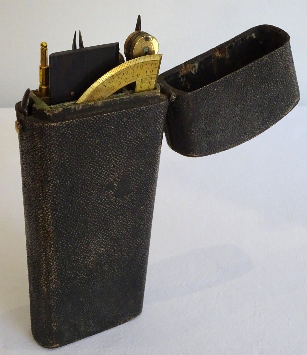 Antique 19th Century Shagreen Cased Drafting Instruments Etui-photo-2