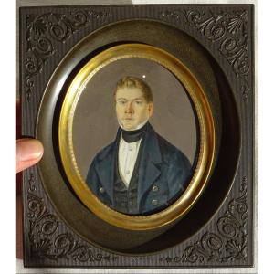 Miniature Portrait De Jeune Homme d'époque Louis Philippe