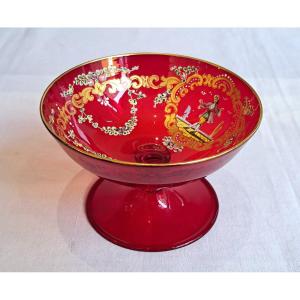 Salviati – Coupe émaillée En verre De Murano rouge rubis Commedia dell'arte Venise Italie