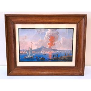 Neapolitan Gouache - Vesuvius Erupting In The Bay Of Naples