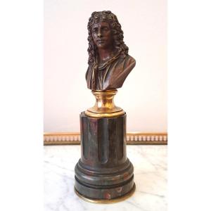 Buste De Molière En Bronze Et Marbre XIXème