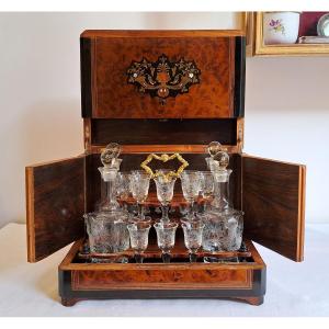 19th Century Burl Wood Veneer Liqueur Cellar