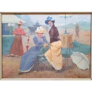 Jeunes Femmes Au Jardin à Paris à La Belle Epoque