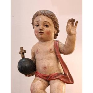 Statuette D’enfant Jésus Salvador Mundi XVIIème