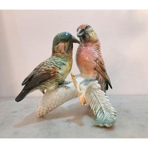 Pair Of Crossbills German Porcelain Birds Karl Ens