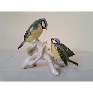 Pair Of Blue Tits In German Porcelain Karl Ens