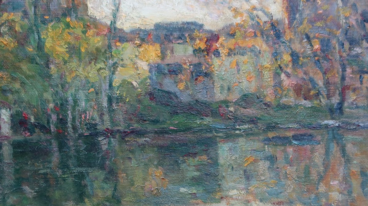 Landscape Au Cours d'Eau Marseille Impressionist Houses On The Banks Of The River-photo-4