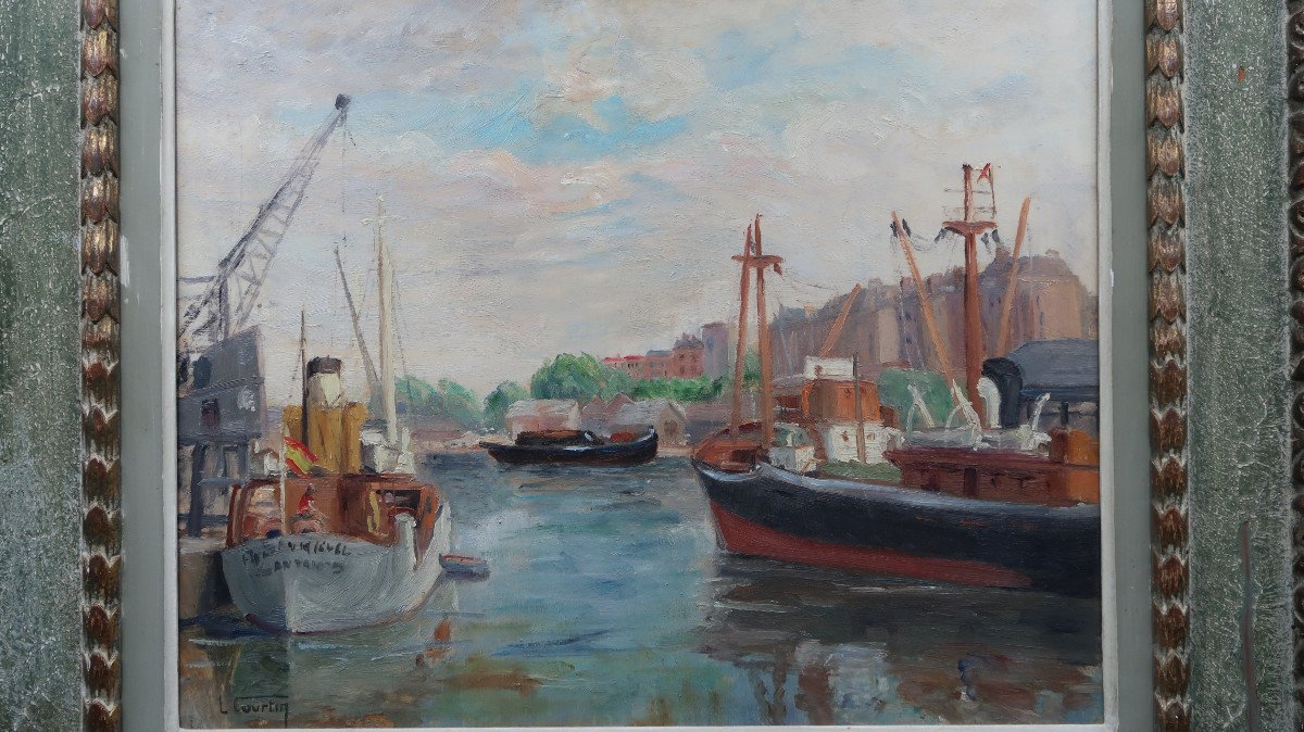 Marine Port Oil Painting Boat-photo-2