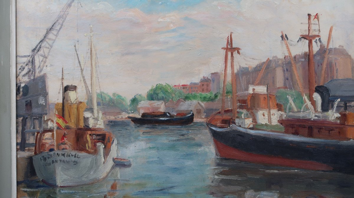 Marine Port Oil Painting Boat-photo-3