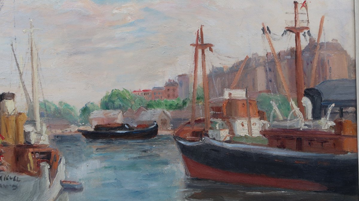 Marine Port Oil Painting Boat-photo-4