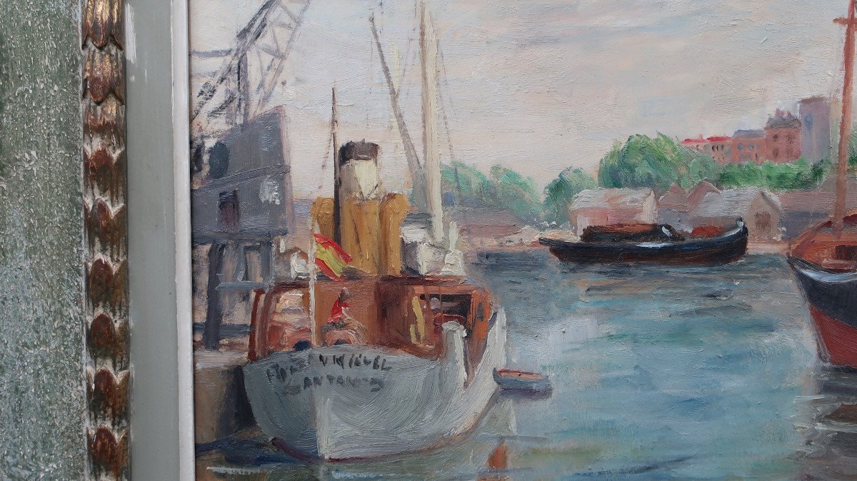 Marine Port Oil Painting Boat-photo-1