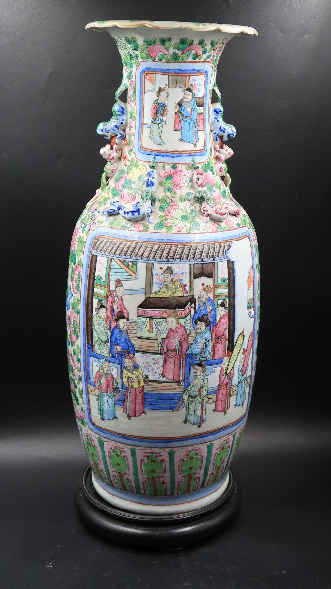 Canton Famille Rose Porcelain Vase 64 Cm XIXème