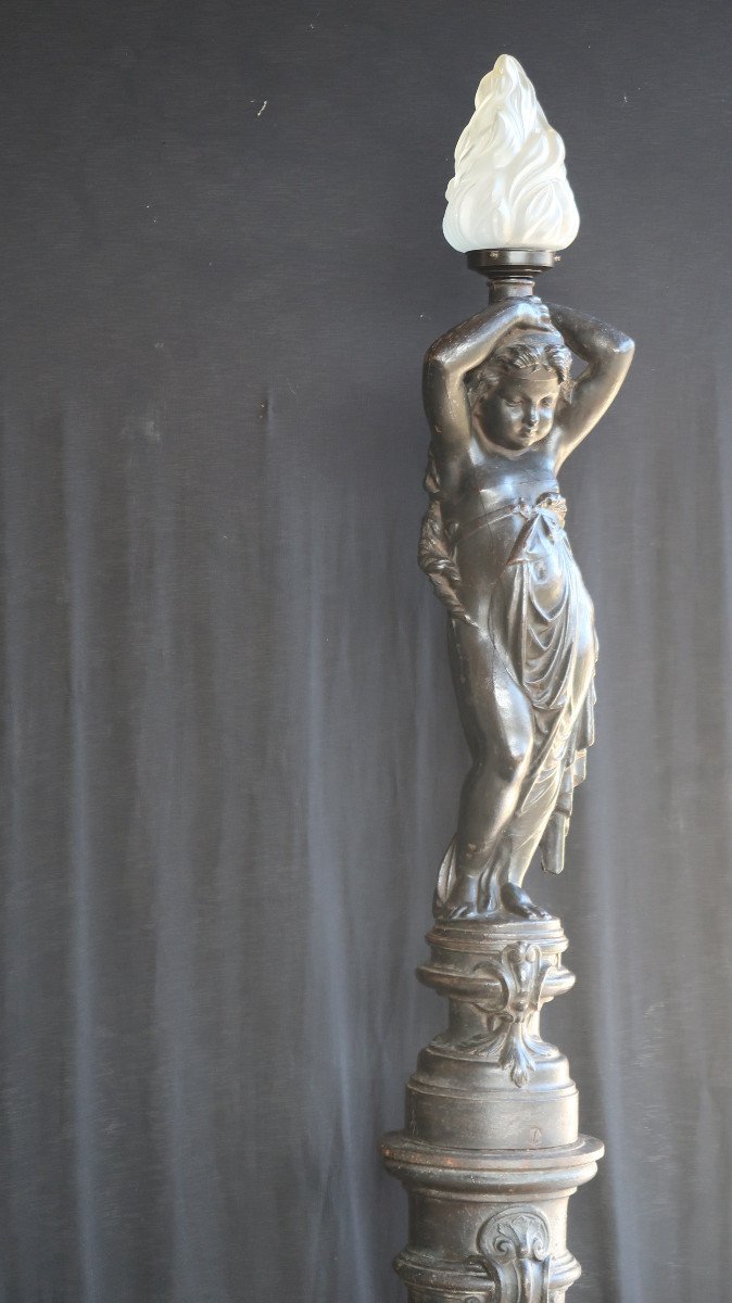 Patinated Cast Iron Floor Lamp-photo-2