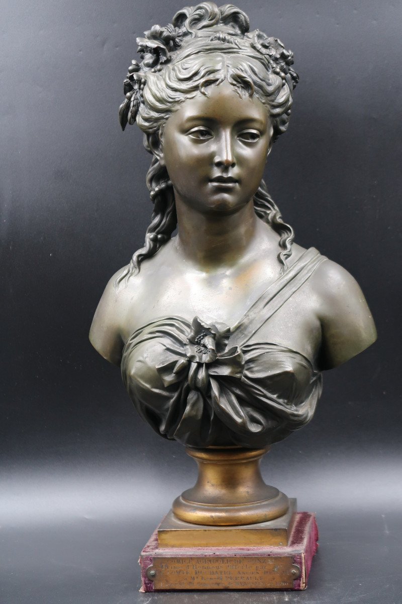 Sculpture Bronze XIXème Buste de Femme L Grégoire, Boyer frères Paris.