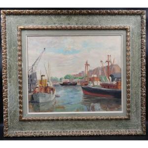 Marine Port Oil Painting Boat