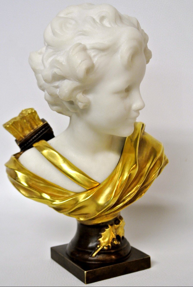 "cupid" Marble And Bronze After Léonard Agathon (1841/1923)-photo-2