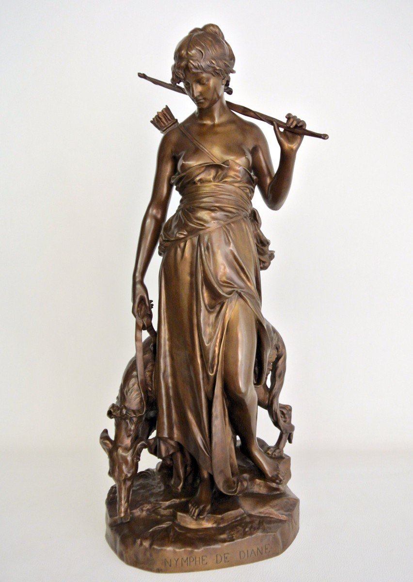 Nymph Of Diana, Bronze Group By Eugène Aizelin