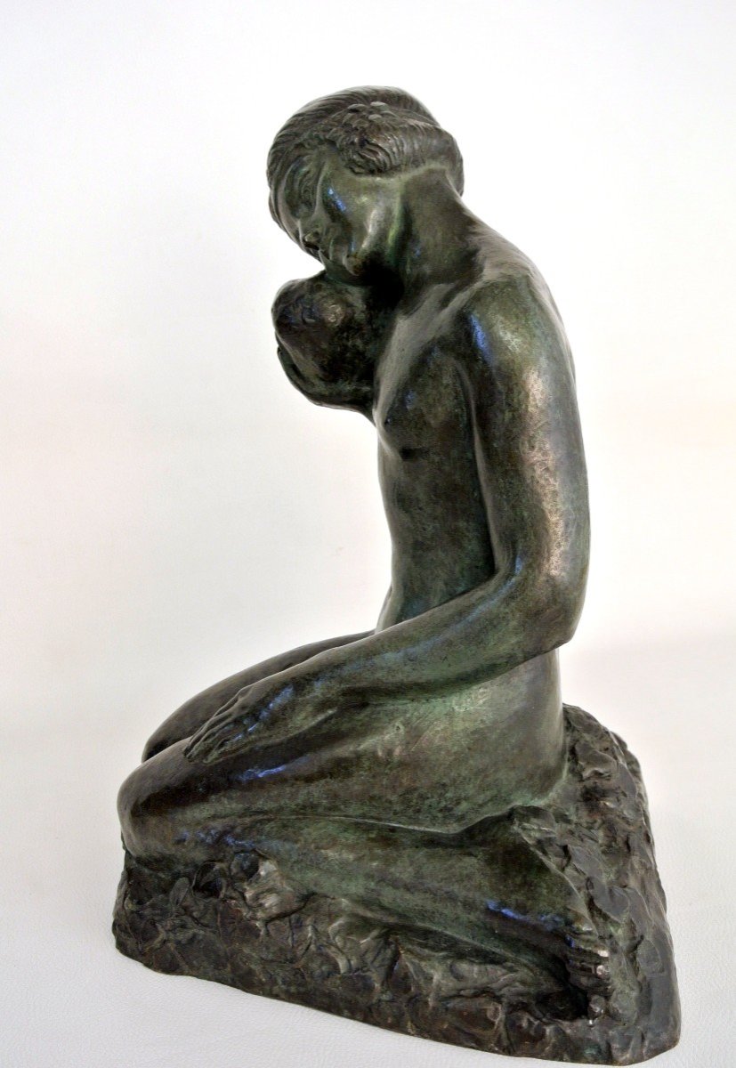 "Jeune Fille à la colombe" bronze signé Sylvestre Clerc -photo-3