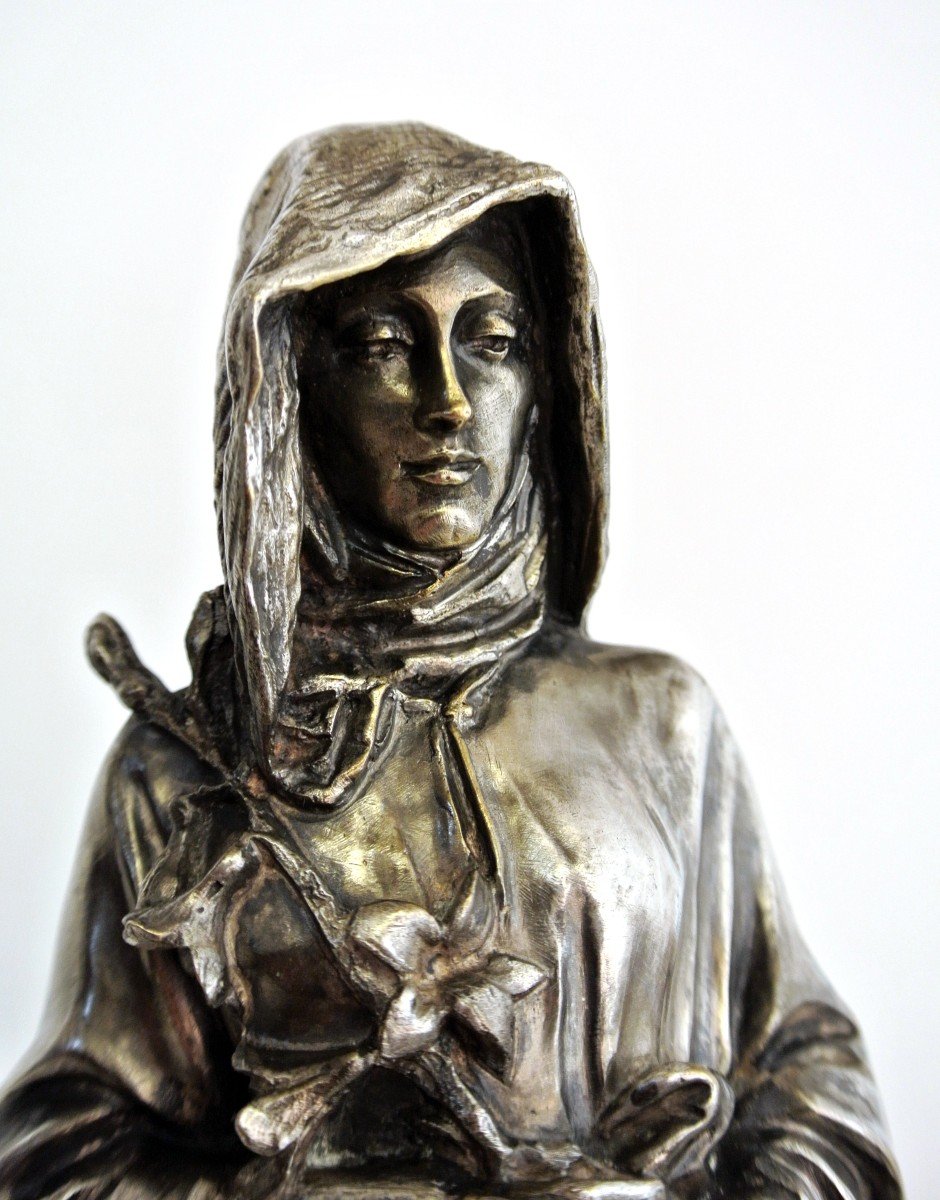 Holy Virgin, Silver Bronze Statuette After Emmanuel Frémiet-photo-8