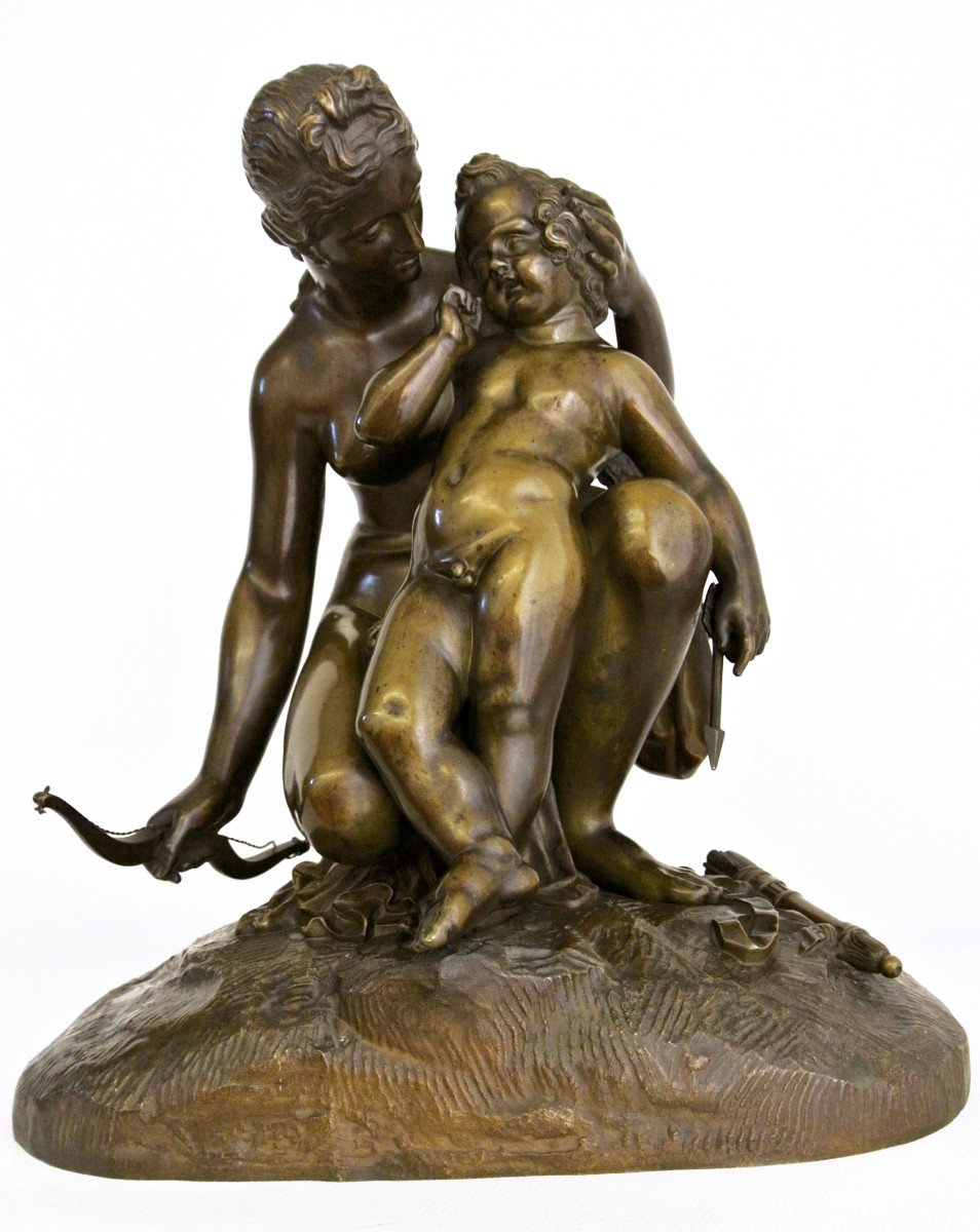 Venus And Cupid, Bronze Group After James Pradier-photo-2