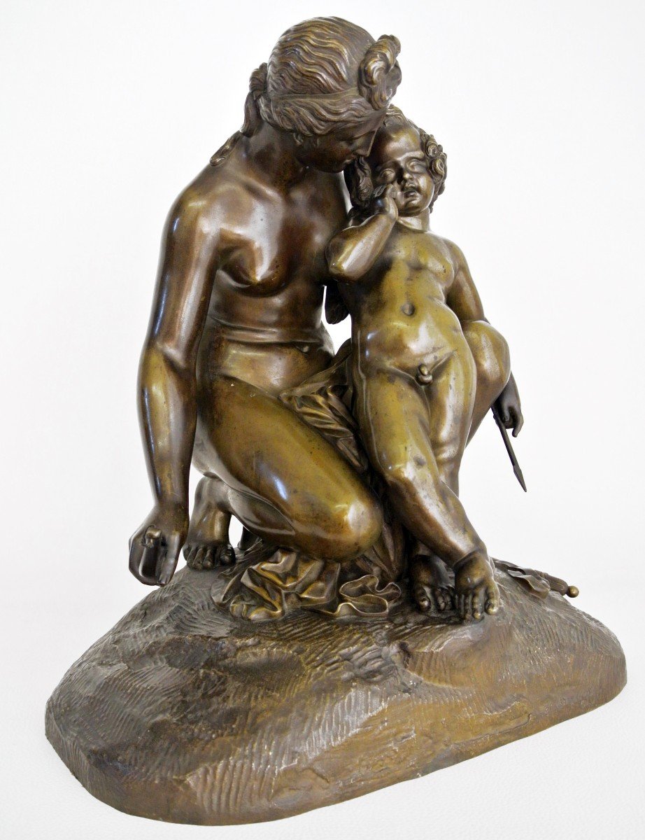 Venus And Cupid, Bronze Group After James Pradier-photo-3