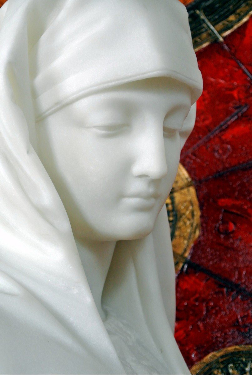 Bust Of The Blessed Virgin Marble E. Fiaschi-photo-6